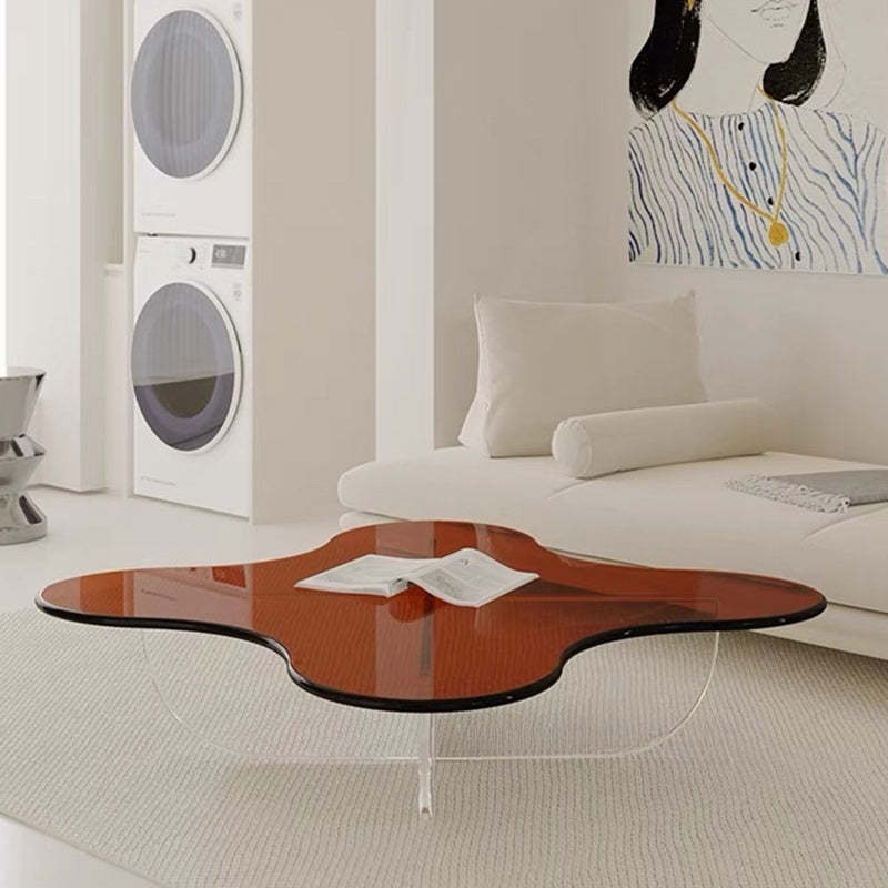Minimalist Floral Cross Base Acrylic Coffee Table