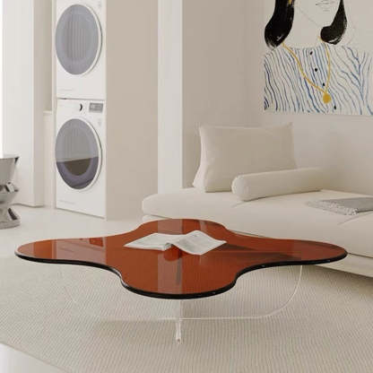 Minimalist Floral Cross Base Acrylic Coffee Table