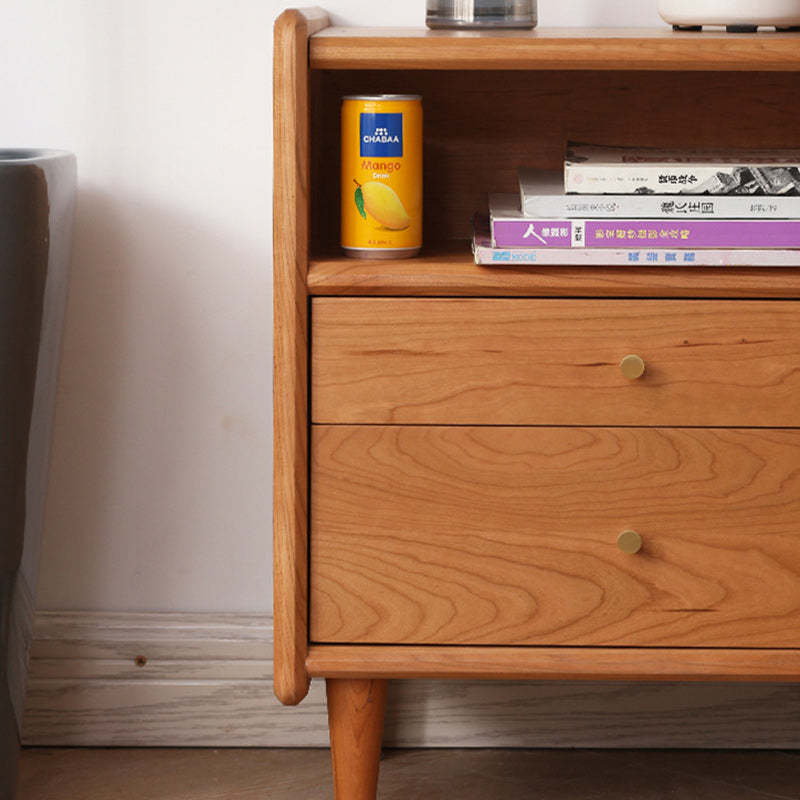 Retro Cherry Wood Oak Walnut 2-Drawer Nightstand