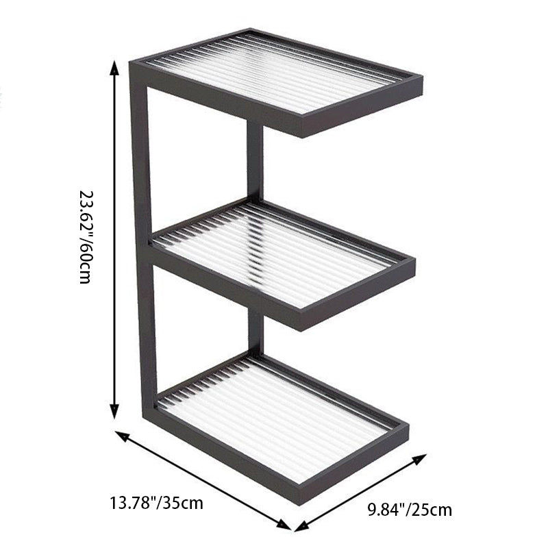Minimalist Stripe Glass Iron Side Table — 4 / Black