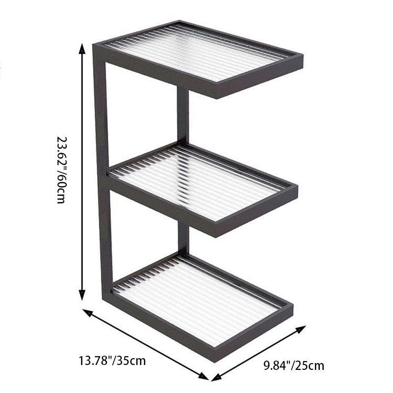 Minimalist Stripe Glass Iron Side Table — 4 / Black