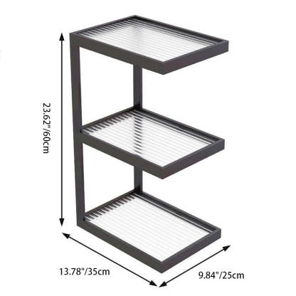 Minimalist Stripe Glass Iron Side Table — 4 / Black