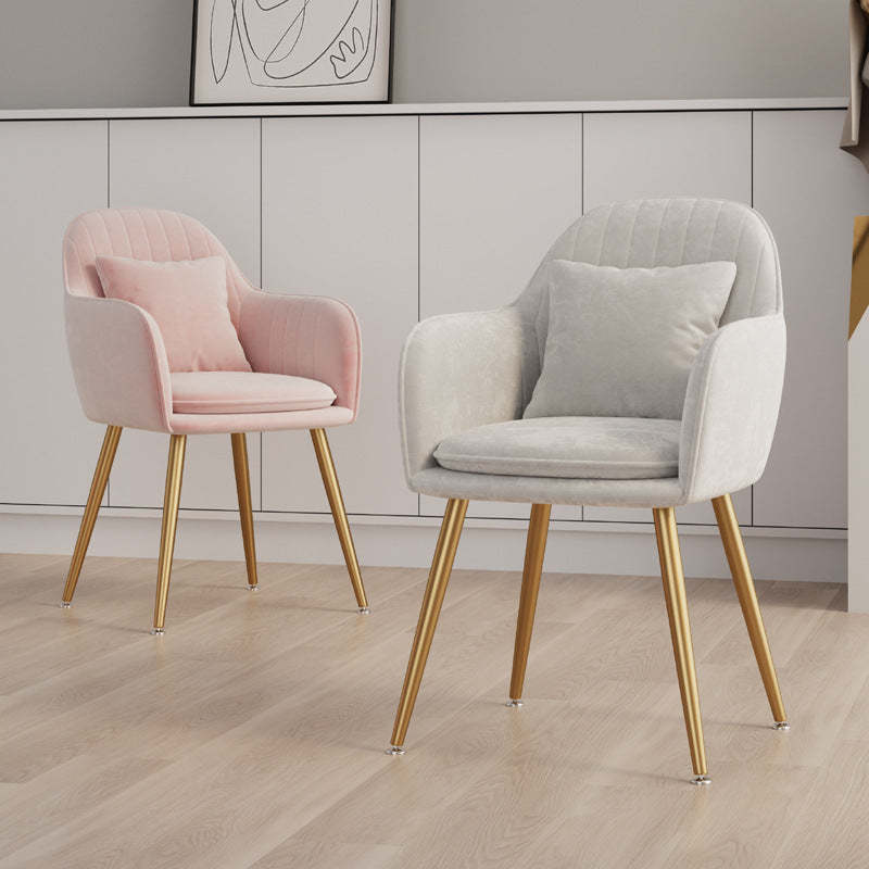 Nordic Striped Velvet Steel Dining Chair — With Pillow / Gray + Black Frame