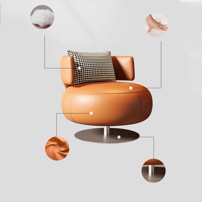 Scandinavian Curved Leather Rotatable Accent Chair