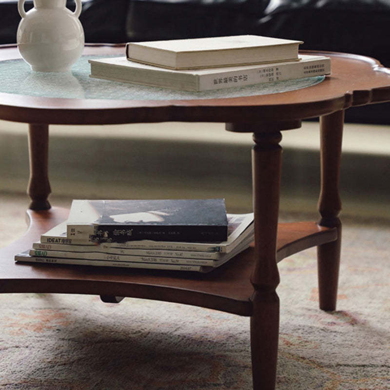 Retro Flower Wood Glass Coffee Table