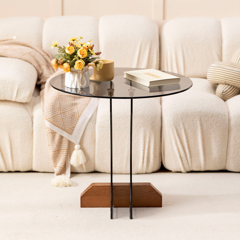 Minimalist Glass Solid Wood Coffee Table — Teal