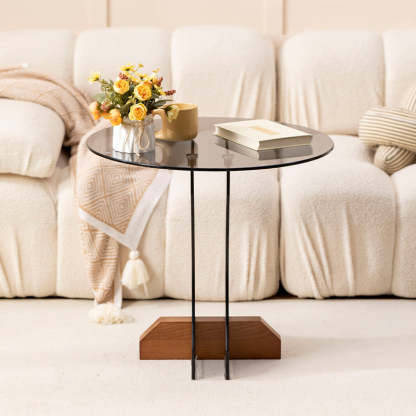 Minimalist Glass Solid Wood Coffee Table — Teal