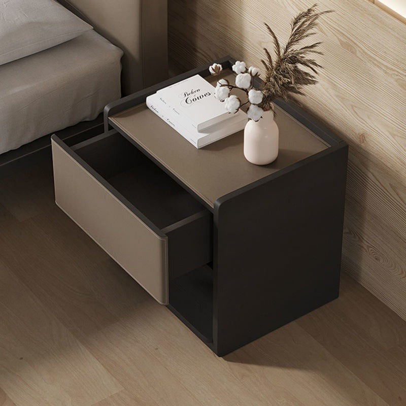 European Wood Leather 1-Drawer End Table