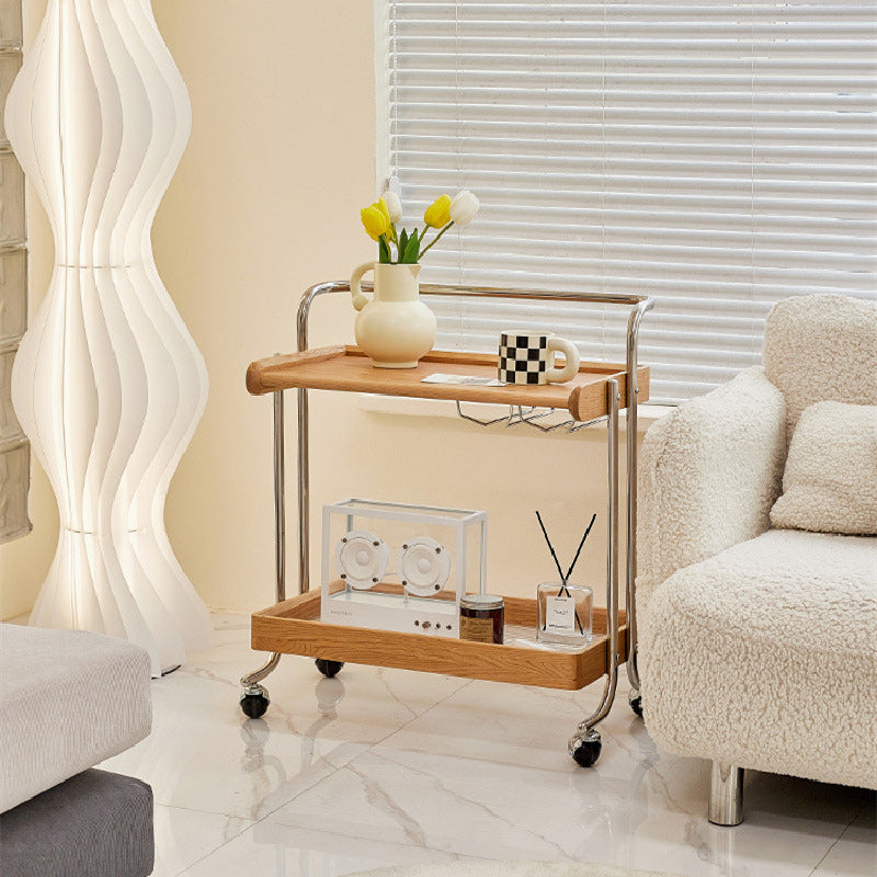 Retro Wood Glass Rectangular End Table 2-Tier