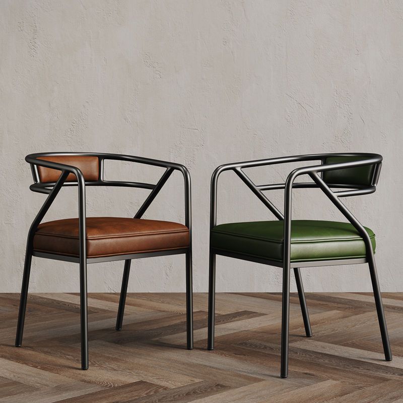 Industrial Suede Leather Curved Dining Chair — Black Frame / Gray - Suede