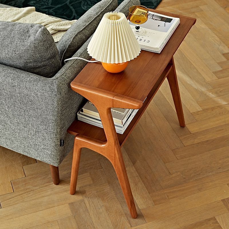Retro Beech Rubberwood 2-Tier Side Table