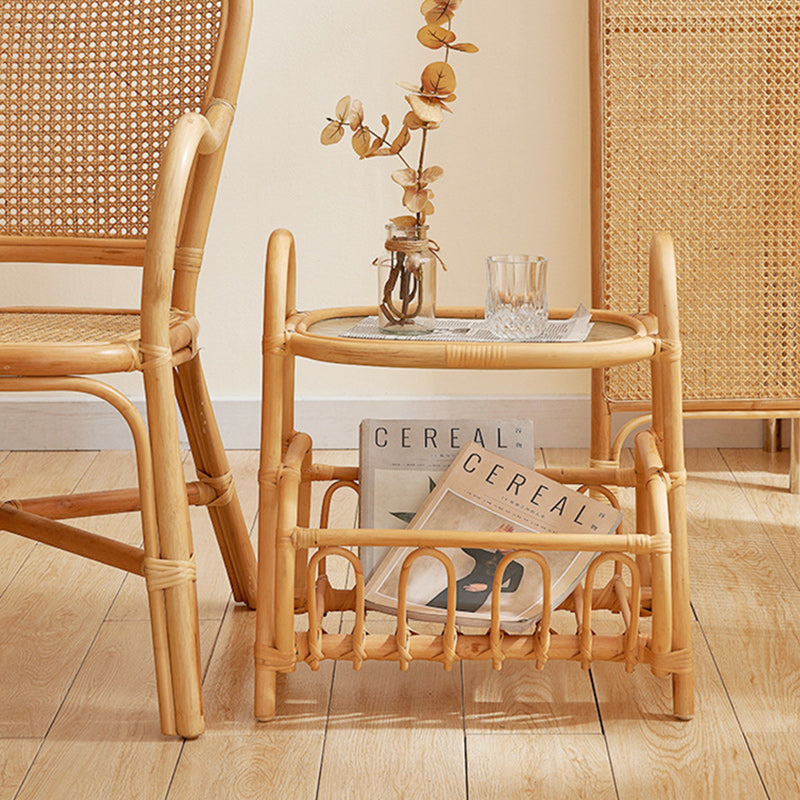 Japanese Woven Rattan Glass Side Table