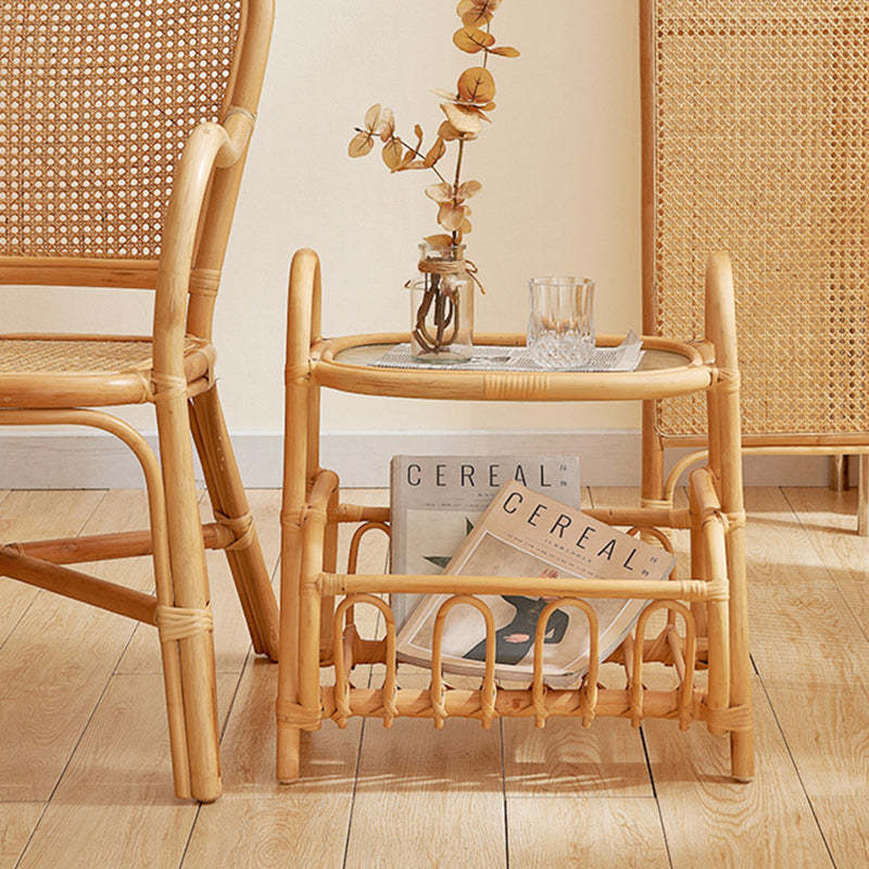 Japanese Woven Rattan Glass Side Table