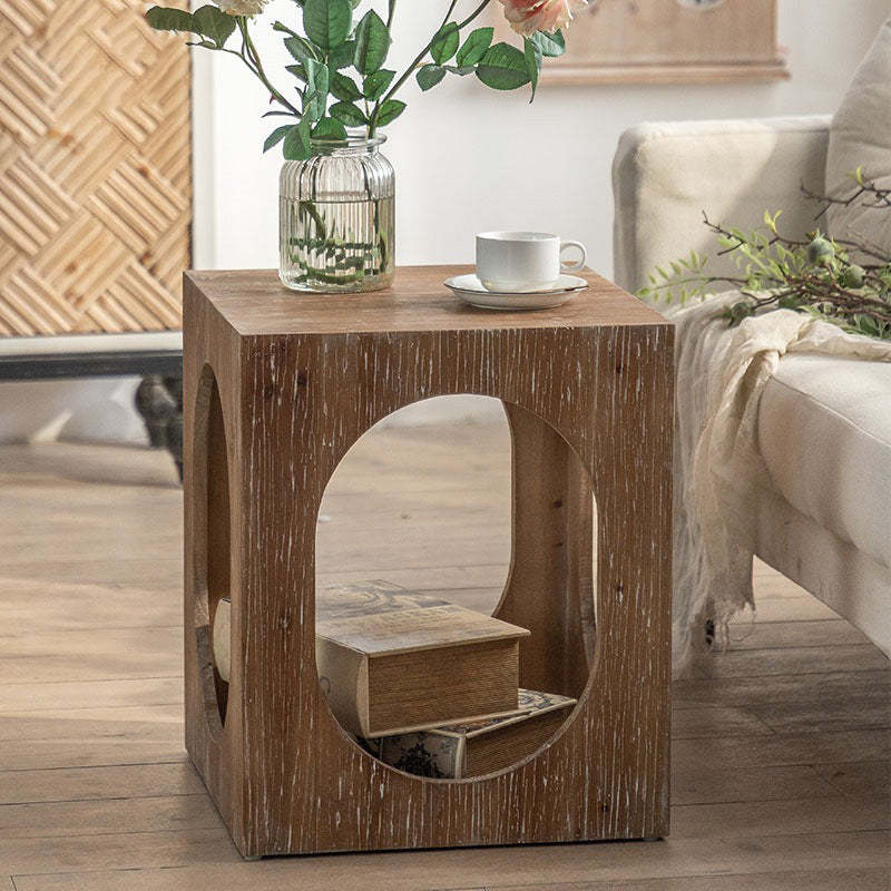 Japanese Rectangular Wood 2-Tier End Table