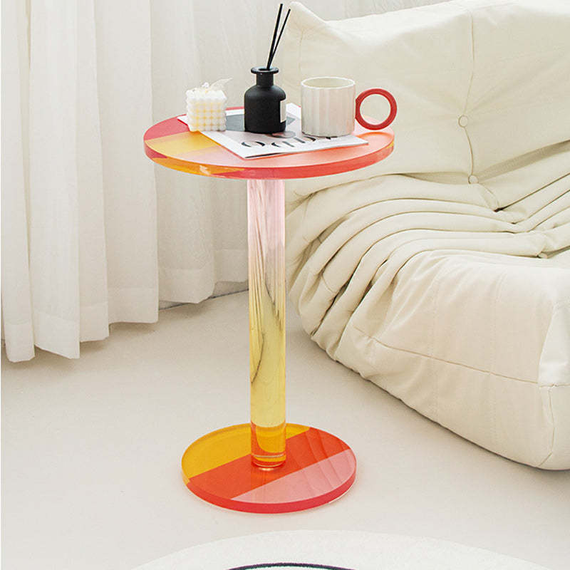 Contemporary Marble Acrylic Column End Table — Colorful