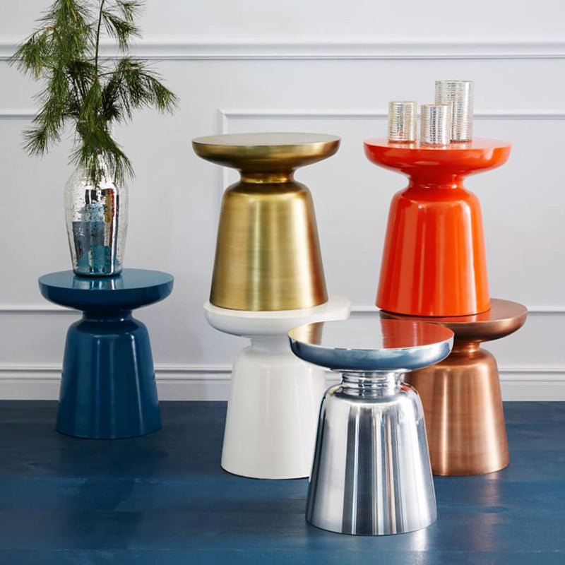 Scandinavian Round Disc Column End Table — Small & Lake Blue