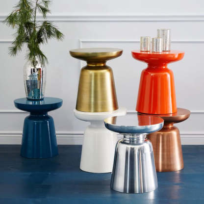 Scandinavian Round Disc Column End Table — Small & Lake Blue