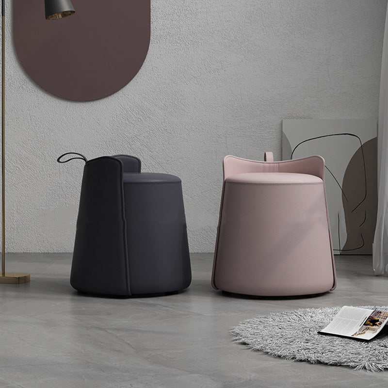 Nordic Cylinder Leather Wood Vanity Stool
