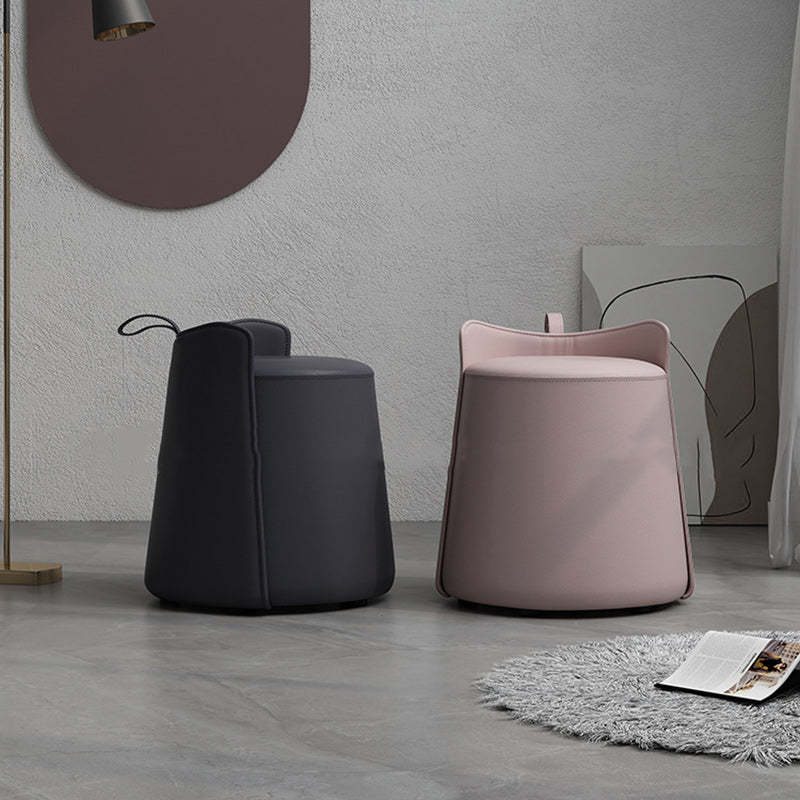 Nordic Cylinder Leather Wood Vanity Stool — Beige