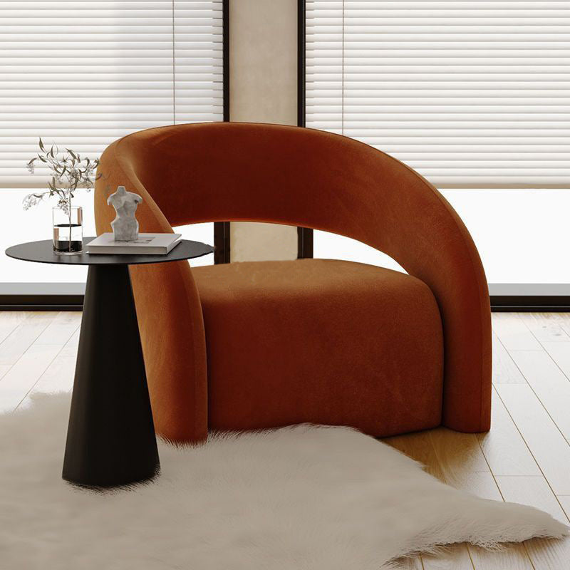 Modern Curved Leather Lambswool Wood Accent Chair