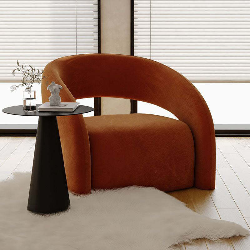 Modern Curved Leather Lambswool Wood Accent Chair