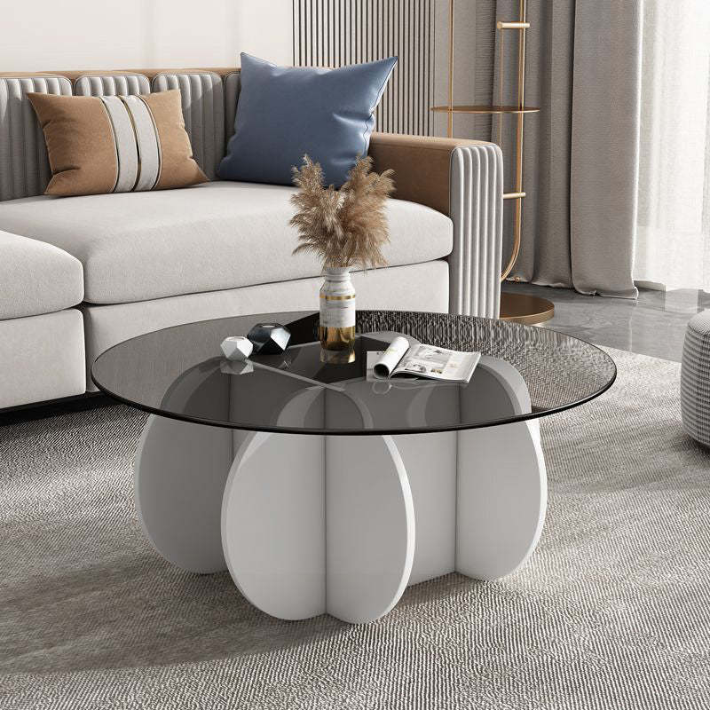 Luxury Oval Cross Glass Coffee Table — Brown Tabletop + Wood Color Base
