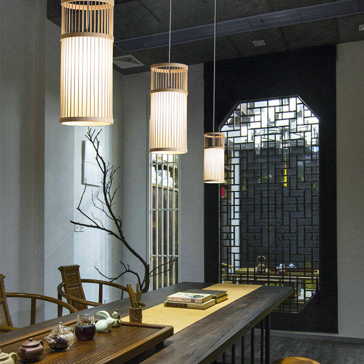 Japanese Zen Bamboo Lantern Pendant Light