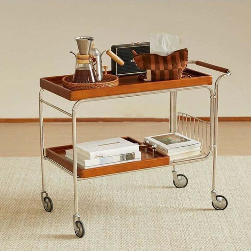 Vintage Removable Wood Metal 2-Tier End Table
