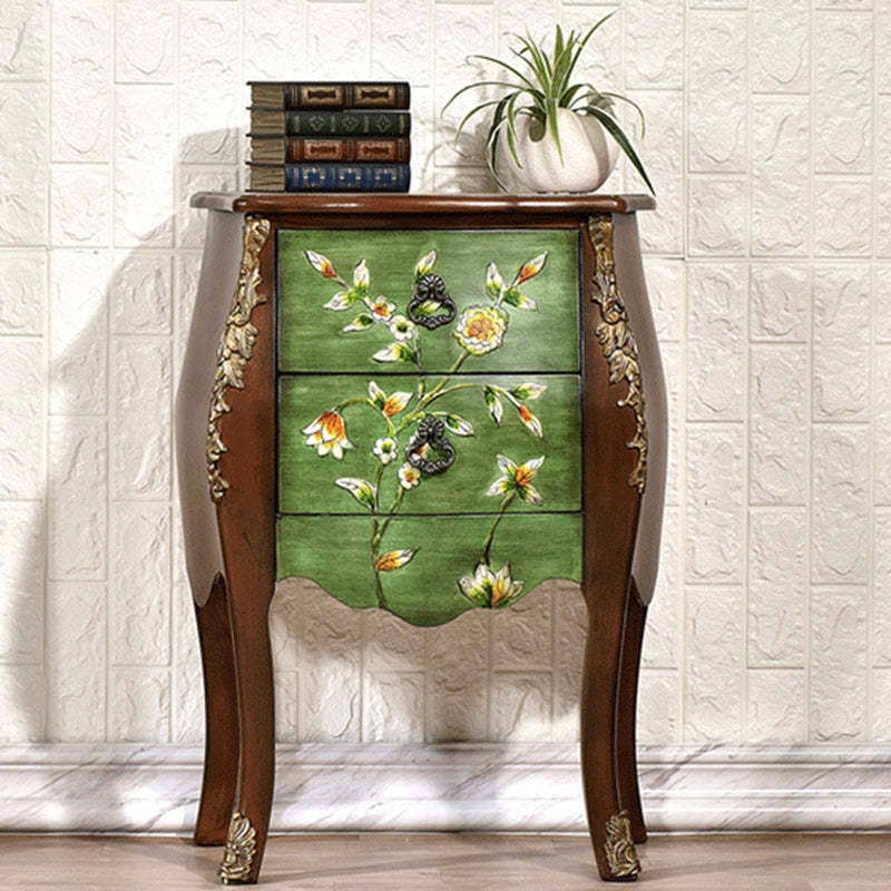 European Flower Painted Birch Side Table