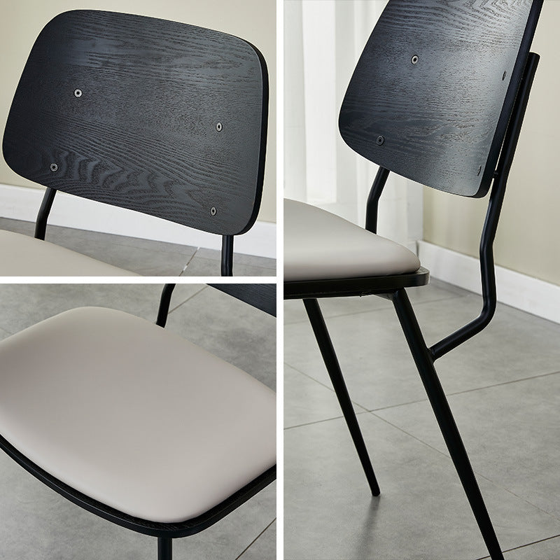 Scandinavian Leather Metal Dining Chair — Electroplate Legs / Original Wood Color / Dark Gray