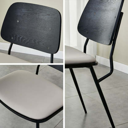 Scandinavian Leather Metal Dining Chair — Electroplate Legs / Original Wood Color / Dark Gray