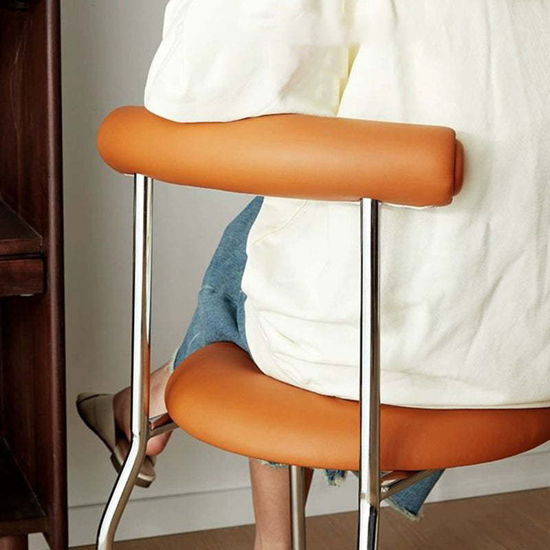Scandinavian Leather Round Arc Dining Chair — Black / Orange