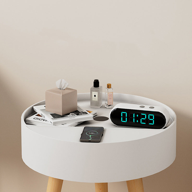 Minimalist wireless charging gray nightstands in ceramic metal leather