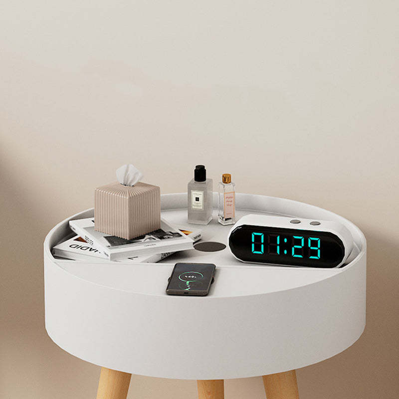 Minimalist wireless charging gray nightstands in ceramic metal leather