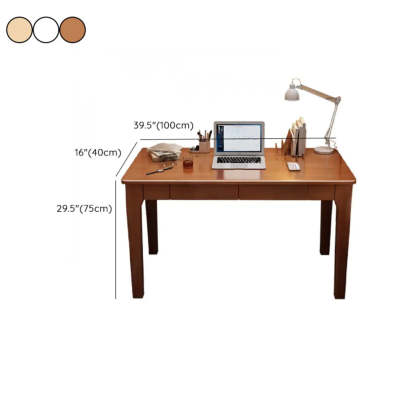 Natural Wood Butcher Block Writing Desk with Drawers — Natural Finish / Table Only