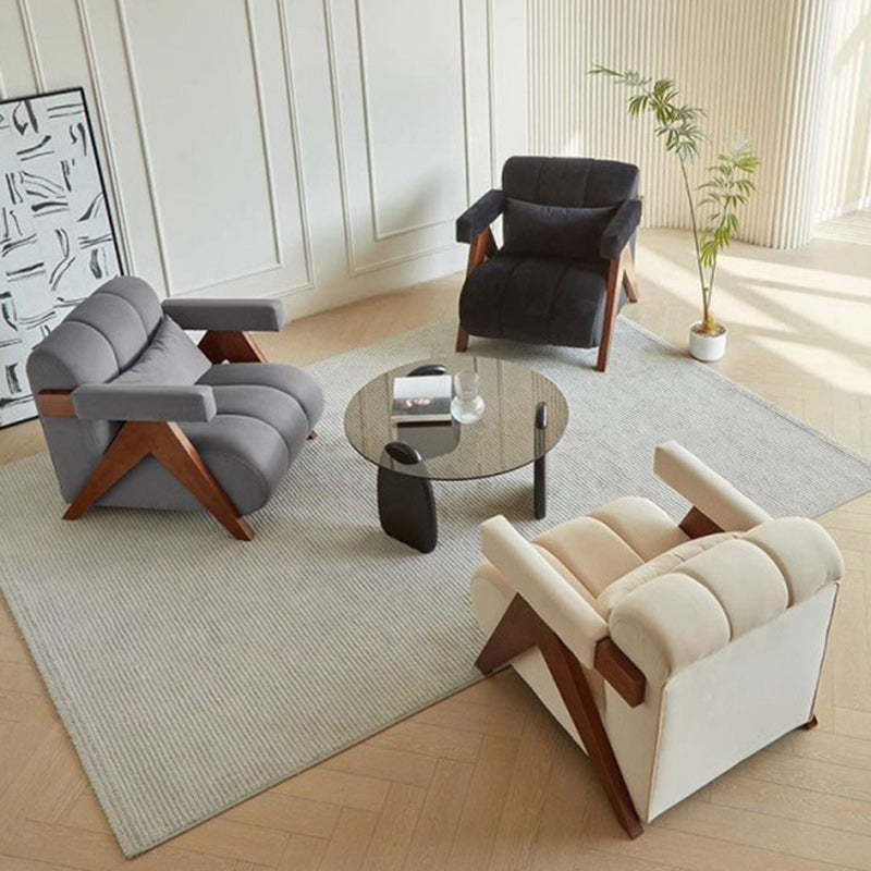 Nordic Velvet Wood Accent Chair