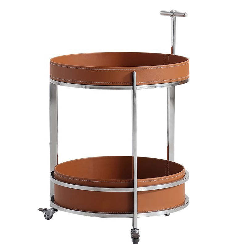 Modern Luxury Leather Steel 2-Tier End Table