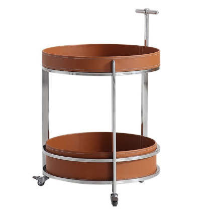Modern Luxury Leather Steel 2-Tier End Table