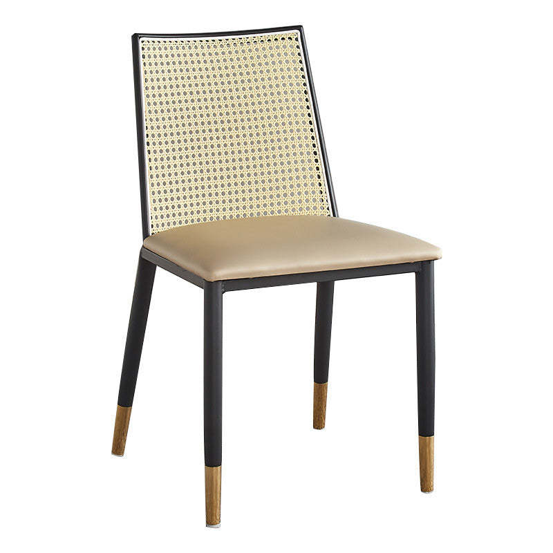 Scandinavian Bent Leather Bamboo Rattan Dining Chair