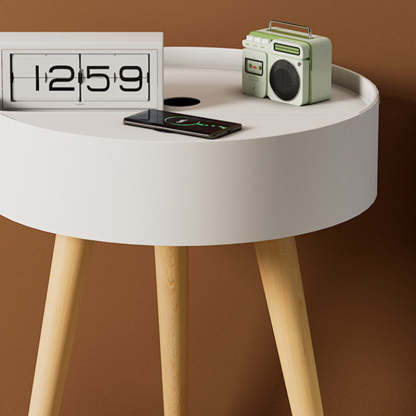 Lighom minimalist wireless charging gray nightstands in ceramic metal leather