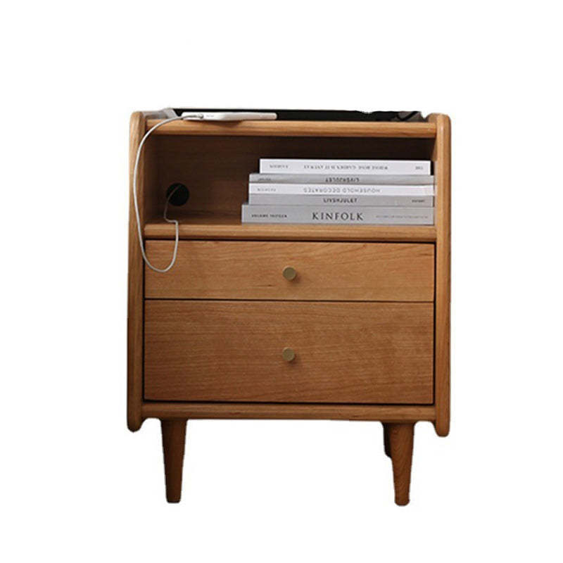 Retro Cherry Wood Oak Walnut 2-Drawer Nightstand