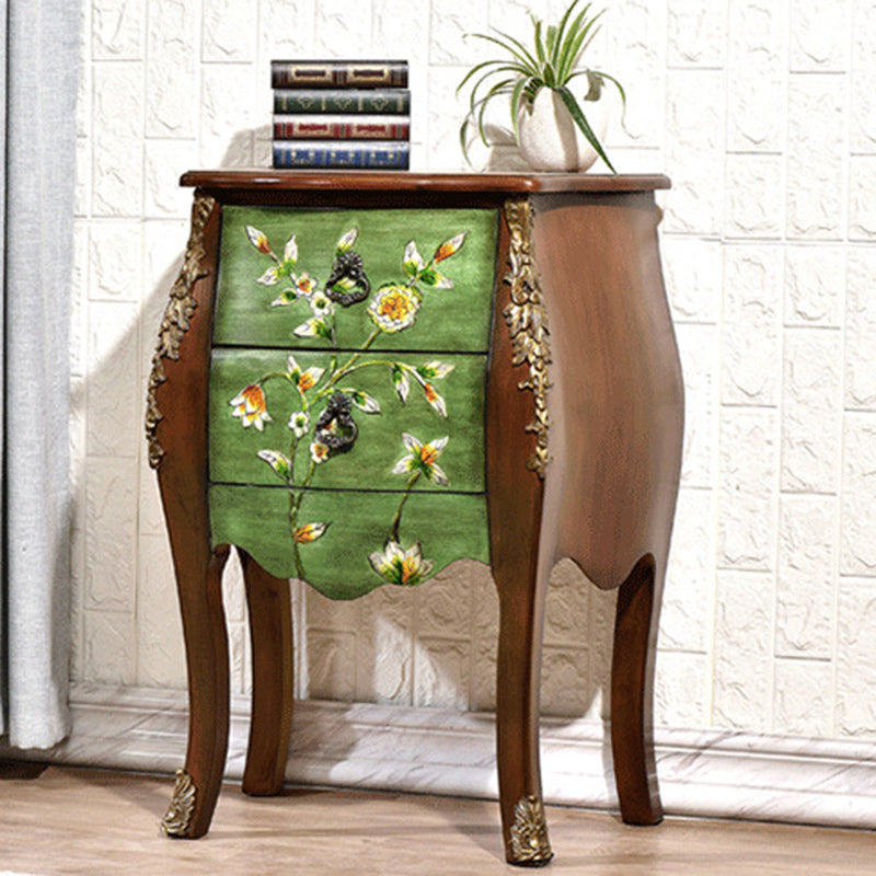 European Flower Painted Birch Side Table