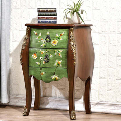 European Flower Painted Birch Side Table