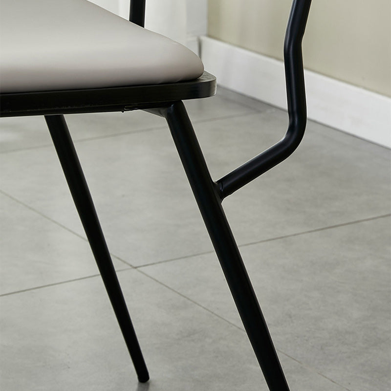 Scandinavian Leather Metal Dining Chair — Electroplate Legs / Original Wood Color / Orange