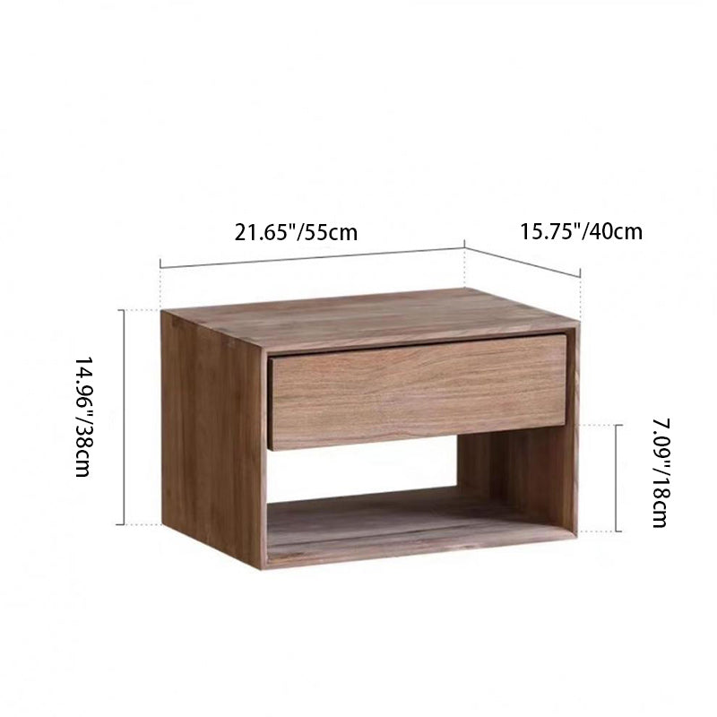 Chinese Square Wood 1-Drawer Nightstand