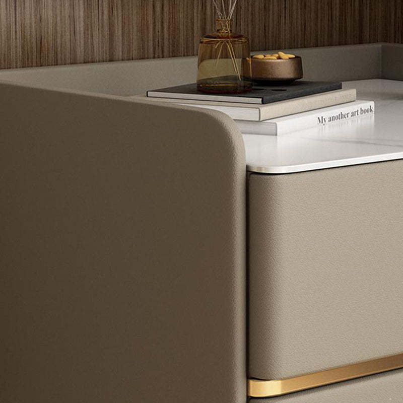 Modern Solid Wood Rock Slab Leather Nightstand