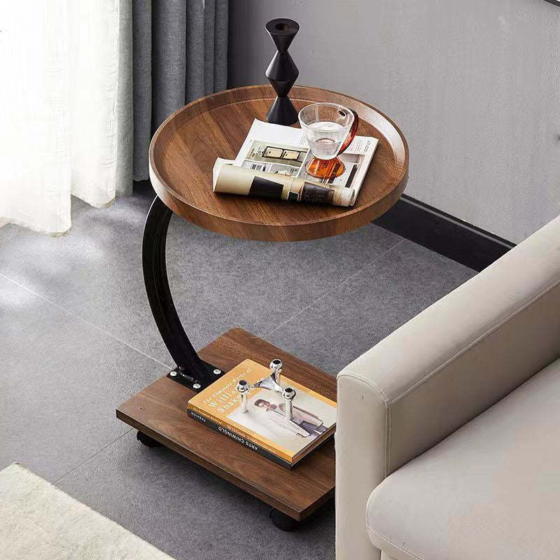 Chinese Round Wood Marble Iron 2-Tier End Table — Square / White