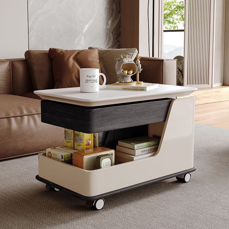 Minimalist Rock Slab Wood Rectangular Coffee Table 1-Storage