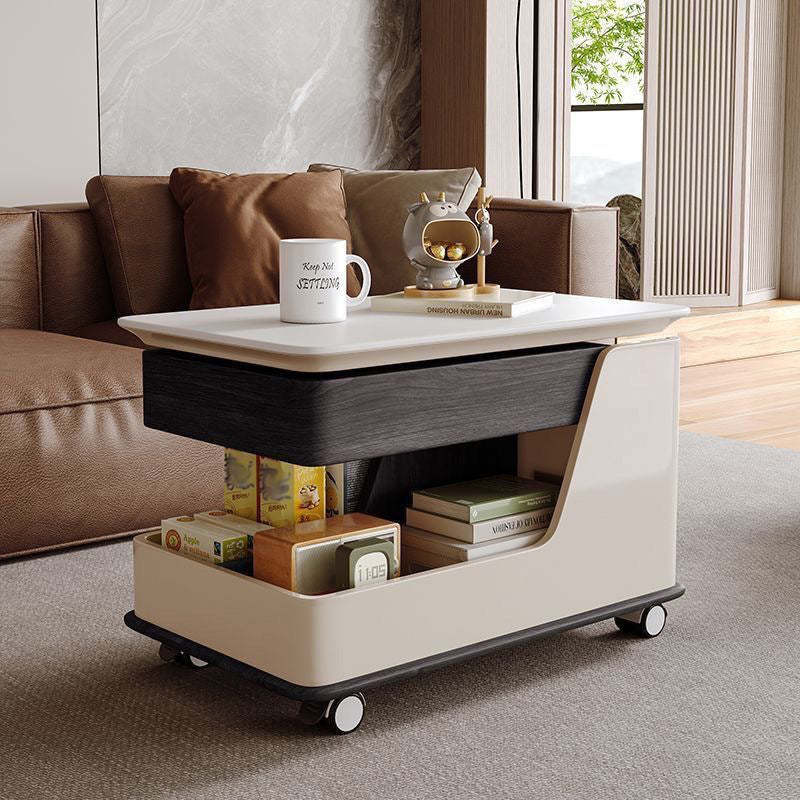 Minimalist Rock Slab Wood Rectangular Coffee Table 1-Storage — Walnut