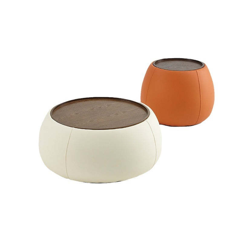 Nordic Cylinder Walnut Leather Coffee Table